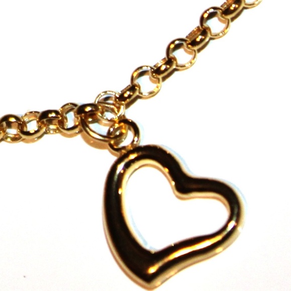 Solid 14K yellow gold marked 14K thick heart charm Bracelet - Picture 2 of 4